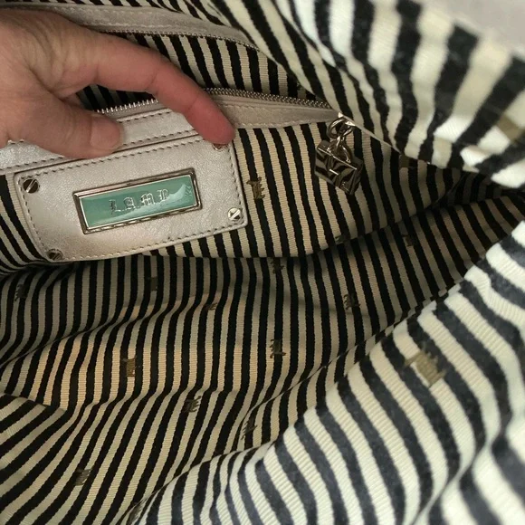 L.A.M.B Metallic Leather Carlisle Foldover Convertible Clutch, Ivory and Gray - Picture 9 of 11